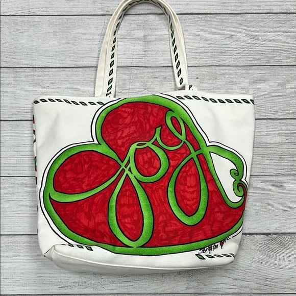 Brighton Handbags - Brighton Vibrant Red and Green Tote Bag with Joy/Bird Design